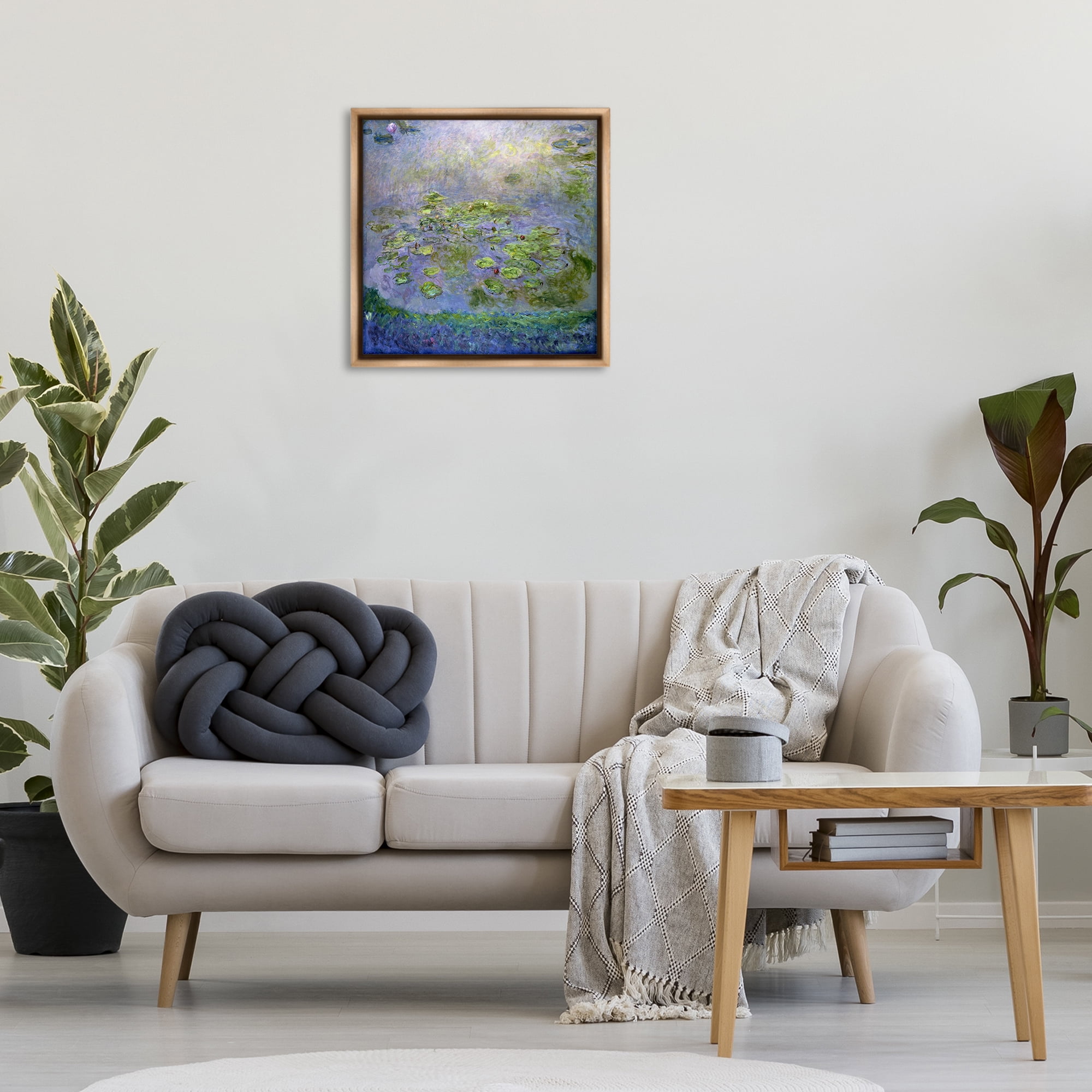 Stupell Industries Classical Monet Nympheas Landscape & Nature Painting Brown Floater Framed Canvas Art Print Wall Art, 25 x 25