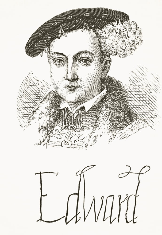 King Edward Vi Of England 1537 To 1553 Portrait And Autograph From The National And Domestic History Of England By William Aubrey Published London Circa 1890 Canvas Art - Ken Welsh Design Pics (12 x