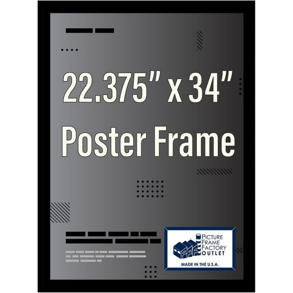 (22.375x34) Picture Frame | Poster Frame | Puzzle Frame - 1.25" Flat Black Profile - Hardware and Plexiglass Included (22.375 x 34 Inches)