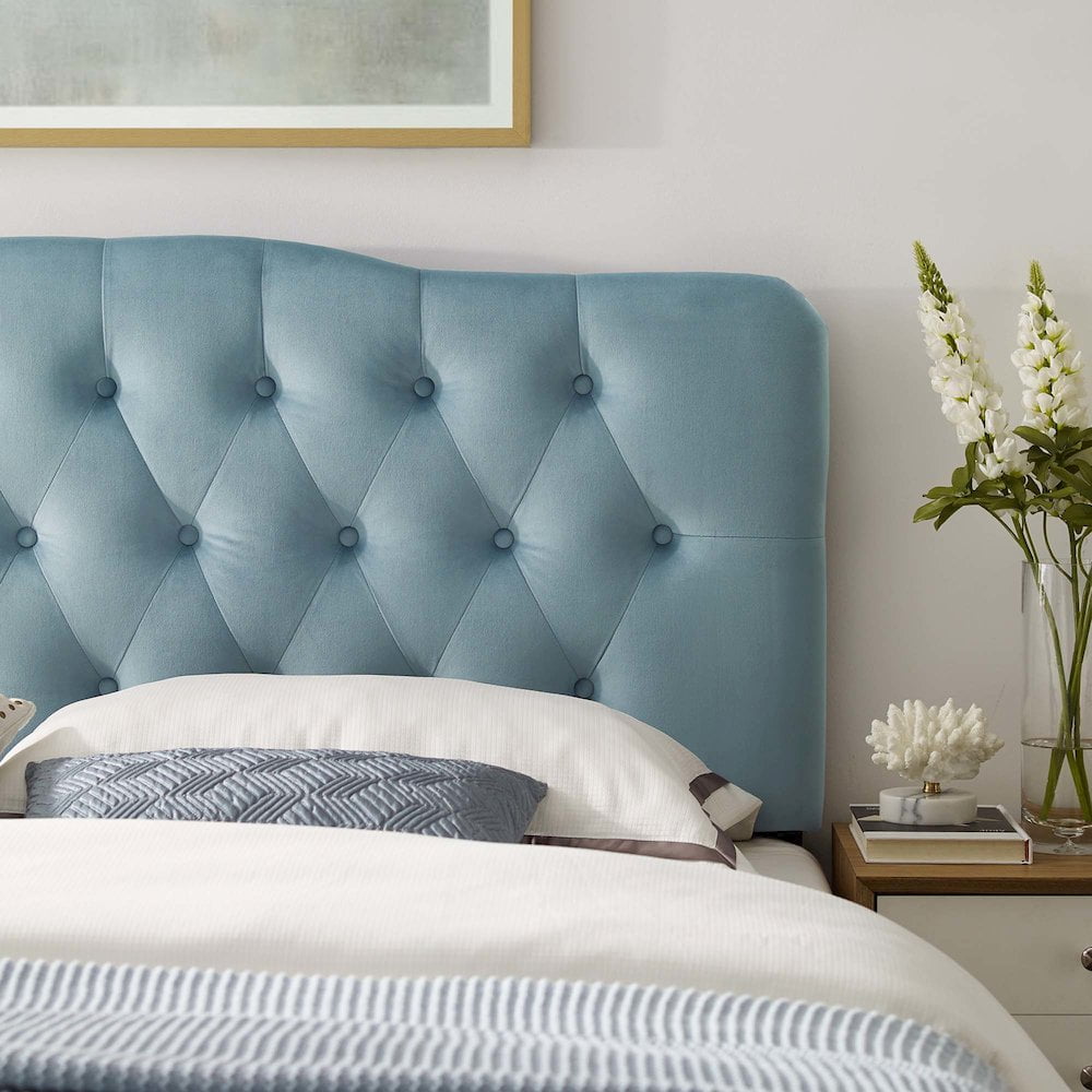 Modway Annabel Queen Diamond Tufted Performance Velvet Headboard in Light Blue