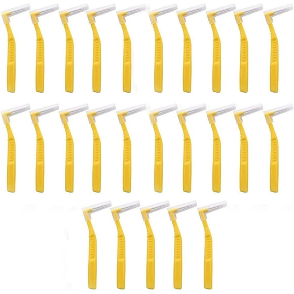 Angzhili 25Pcs Interdental Brush,Dental Braces Cleaning L-shape Toothbrush,Dental Toothpick Floss for Braces(Yellow)