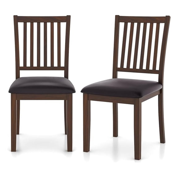 Wooden Dining Chairs Set of 2, Upholstered Kitchen Chairs w/Slat Back, Wear-Resistant PVC Leather, Rubber Wood Legs, Farmhouse Dining Side Chairs for Dining Room, Living Room, Espresso