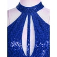 thumbnail image 6 of TiaoBug Women Stage Performance Dancewear Glittery Sequins Tango Salsa Latin Dance Leotard Dress Blue S, 6 of 7