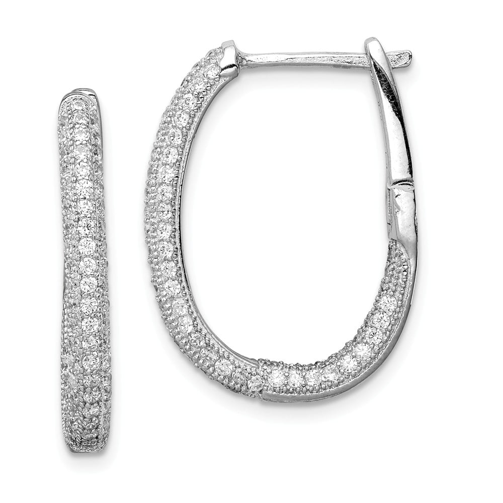 925 Sterling Silver Rhodium-plated CZ In & Out Hinged Post Hoop Earrings