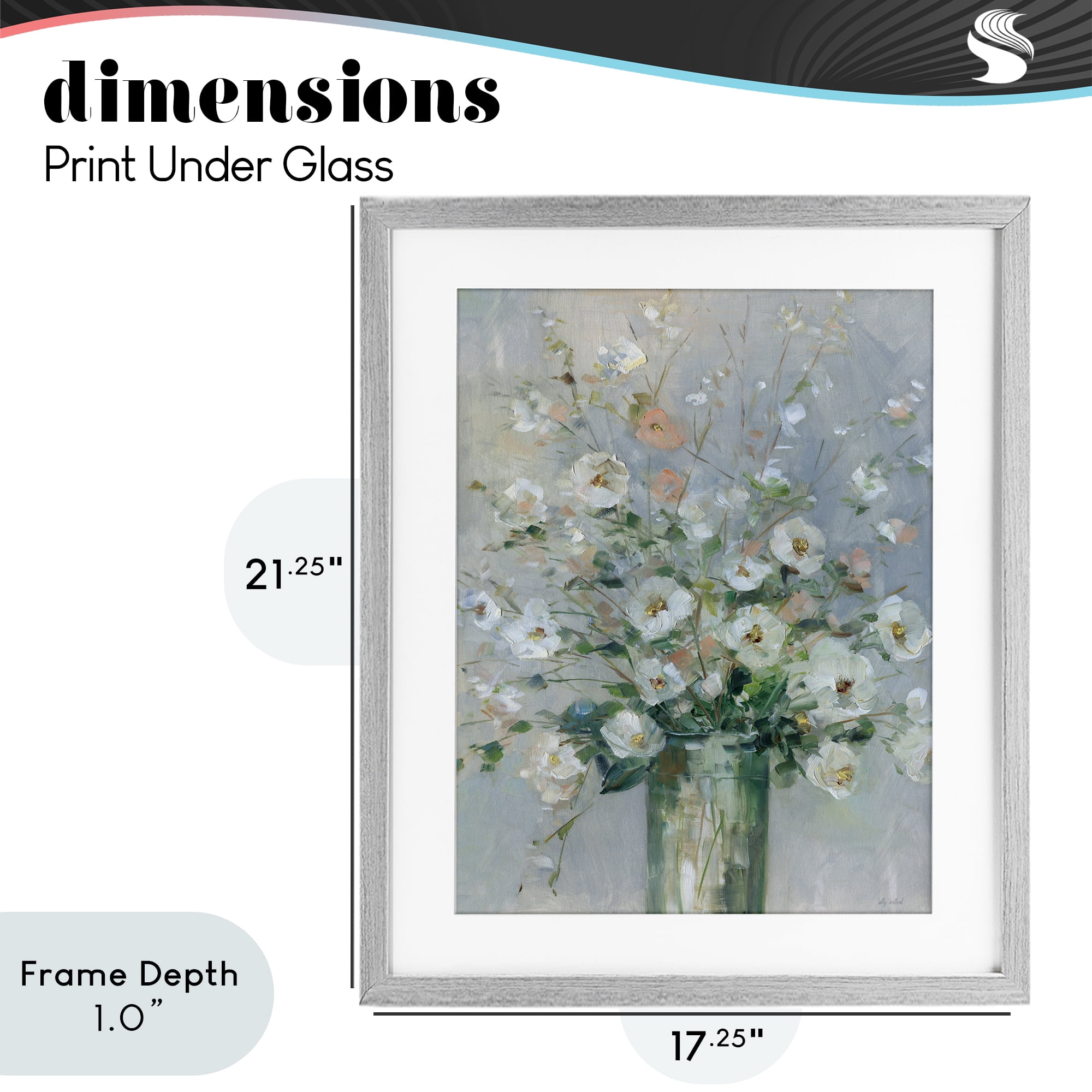 Stupell Industries Delicate White Blossoms Impression Gray Framed Print Under Glass, design by Sally Swatland
