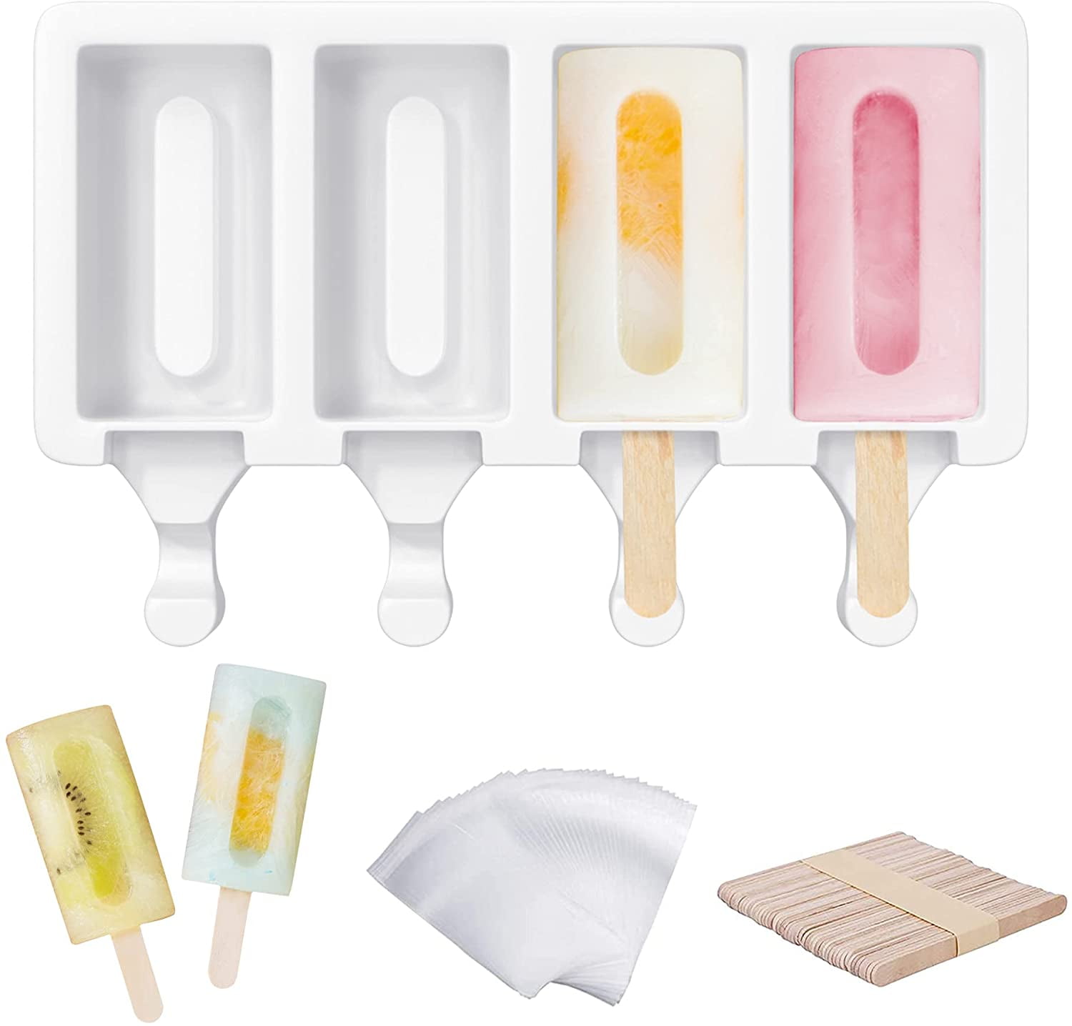 Popsicle Molds, 4 Cavities Cake Pop Mold DIY Ice Cream Mold Cakesicle Molds Silicone Popsicle