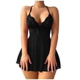 thumbnail image 1 of FRSASU Ensemble de Lingerie Robe Babydoll Transparente en Dentelle Florale à Dos Nu pour Femmes avec String 2 Pcs Noir, 1 of 5