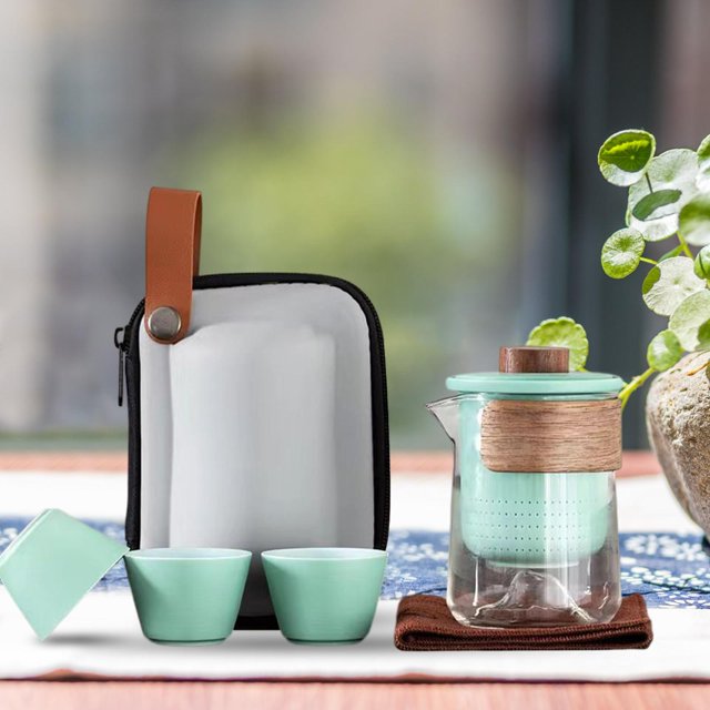 Juego de Té Kung Fu Tetera Mini Cerámica con 3 Tazas Resistente Al Calor Portátil con Tapa Kung Fu Tetera Juego de Té Chino para El Hogar azul Macarena Tetera portátil