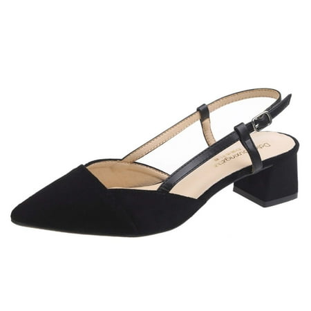 

Summer Saving Clearance! Kukoosong Block Heels for Women Fashion Flock Pointed-toe Middle Heels Shoes Solid Color Buckle Shoes Womens Sandals Black 38