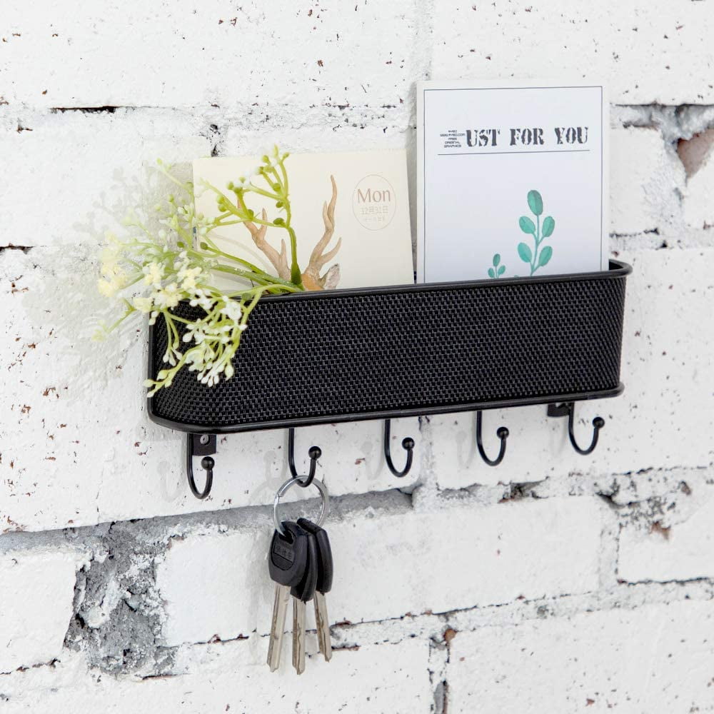 Bronze Basket with Hanging Key Rack Holder for Organizing Keys Mail and Other Small Objects.Flower Bronze OAKEER Wall Mount Mail Holder and Key Hooks 