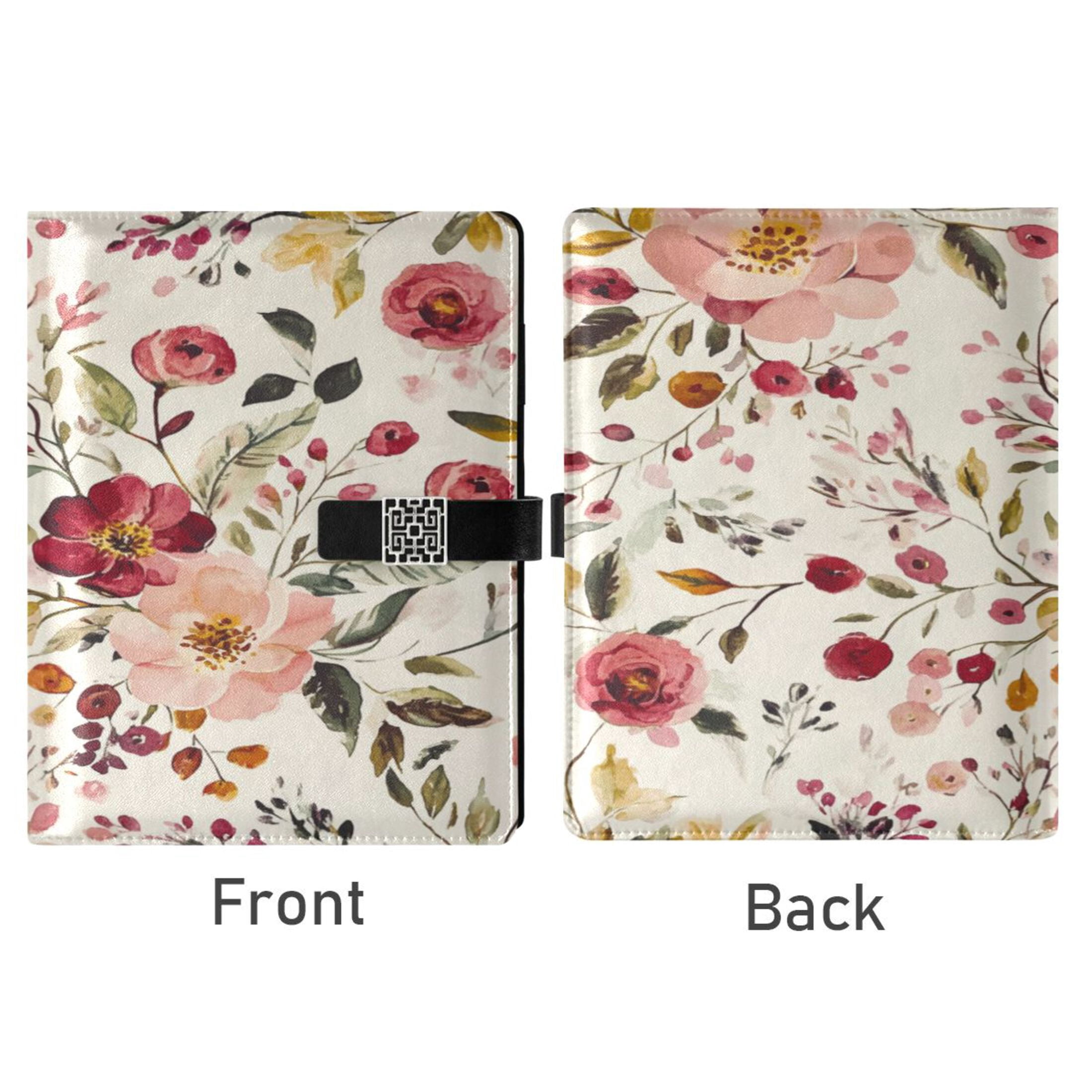 9.2x6.7 inch Leather Notebook 100 Sheets, Multi-Pocket Design & Pen Loop Vintage Floral Print Pattern Refillable Journal Organizer