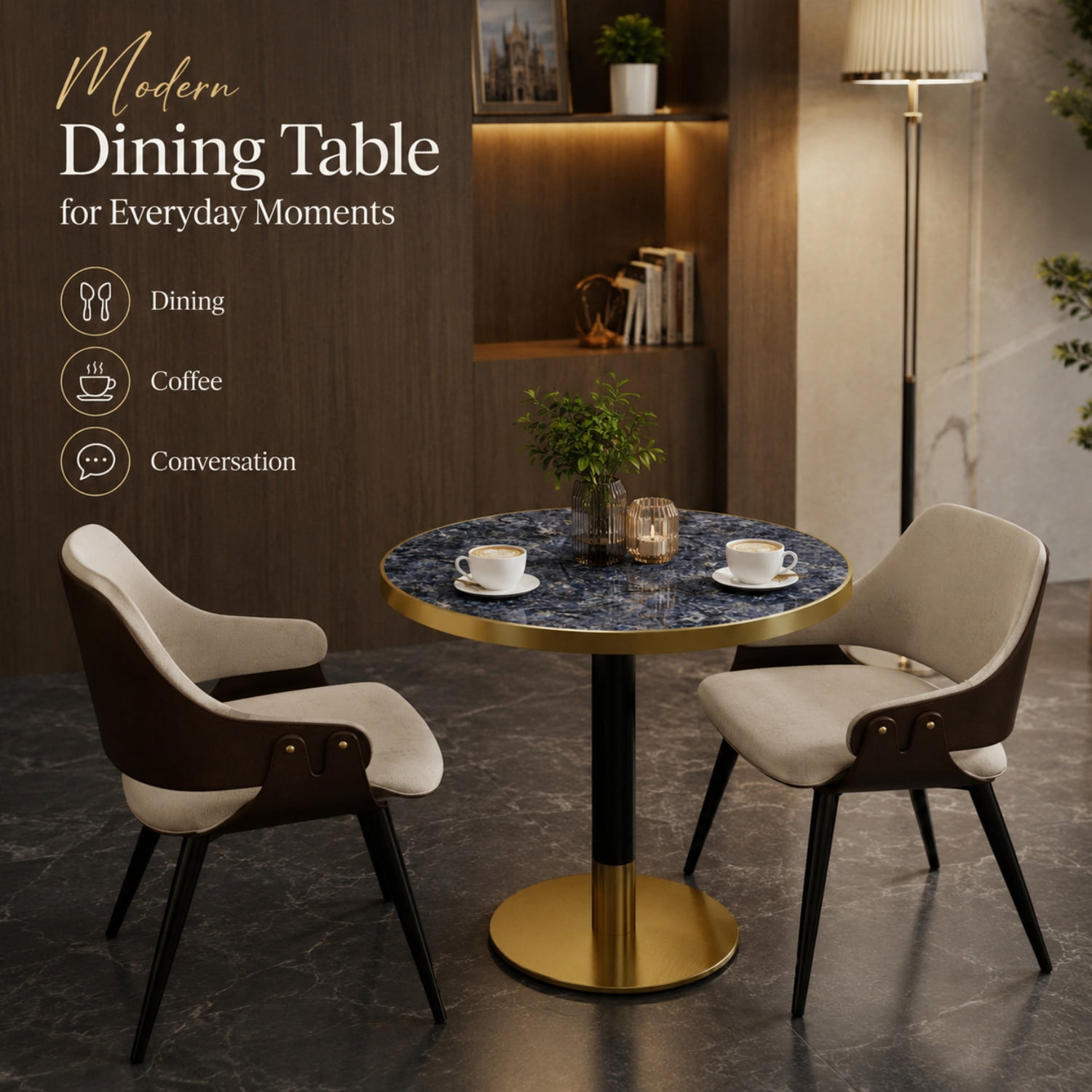 Miniyam 31.5 Inch Round Dining Table for 2 to 4, Sintered Stone Top, Tulip-Style Pedestal Kitchen Table, Blue