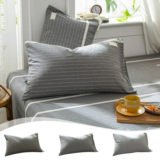 Striped Pillowcase Washed Fabric Soft Breathable Durable Sham Envelope Closure Neutral Farmhouse Decor Gray Dark Gray Blue Standard 19x29in 1 Piece Lightweight Fits Living Room