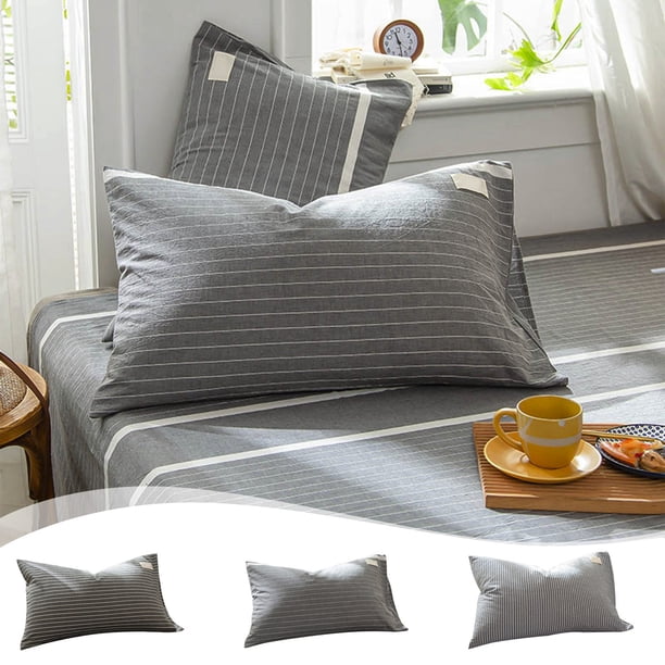 Tela lavada suave y transpirable con funda de almohada con rayas | 19x29 en neutros Gris Azul | Funda decorativa duradera y cómoda para el sofá del dormitorio