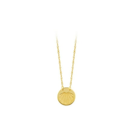 14k Yellow Gold Etched Shell Adjustable Disk Necklace - 18 Inch