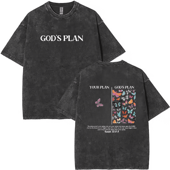 God’s Plan Unisex Washed T-Shirt, 100% Cotton Graphic Tee with High-Resolution Print, Casual Faith-Inspired Shirt for Everyday Wear