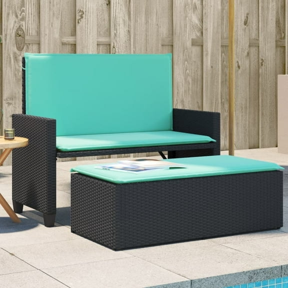 vidaXL Patio Bench with Cushions and Footstool Poly Rattan Brown/Gray/Black