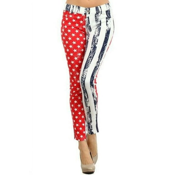 Yelete American Flag Red White & Blue Jegging 5 Pocket Regular Fit - Women's Small/Medium