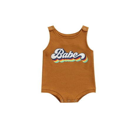 

Infant Baby Waffle Tank Top Romper Letter Bodysuit One Piece Jumpsuit Summer Sleeveless Playsuit