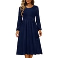 thumbnail image 2 of TaTaai Womens Solid Color Loose Long Dress Crew Neck Long Sleeve Mid Calf Length Casual Loungewear Soft Polyester Dress for Daily Home Wear Spring Summer Gift, 2 of 7