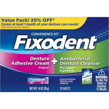 Fixodent Denture Adhesive Cream & Antibacterial Denture Cleanser Kit