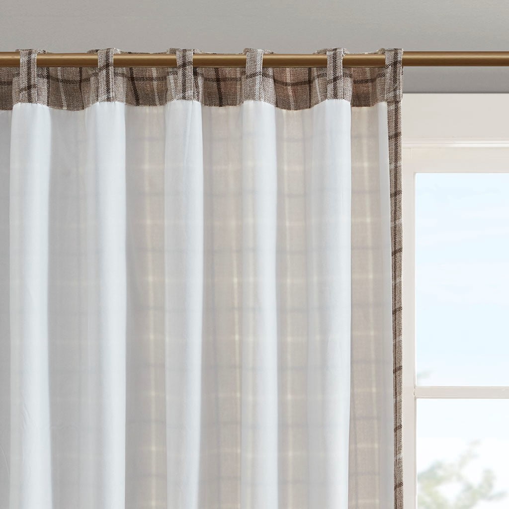 Plaid Rod Pocket and Back Tab Curtain Panel with Fleece Lining Brown 50"x84"