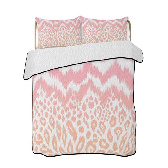 Pink Stripe Waves Quilts Bedding Set Twin Size Modern Abstract Minimalist Geometric Spot Lines Lightweight Quilted Bedspread 3 Piece Bed Quilt with 2 Pillow Shams All Season for Bedroom 68" x 86"