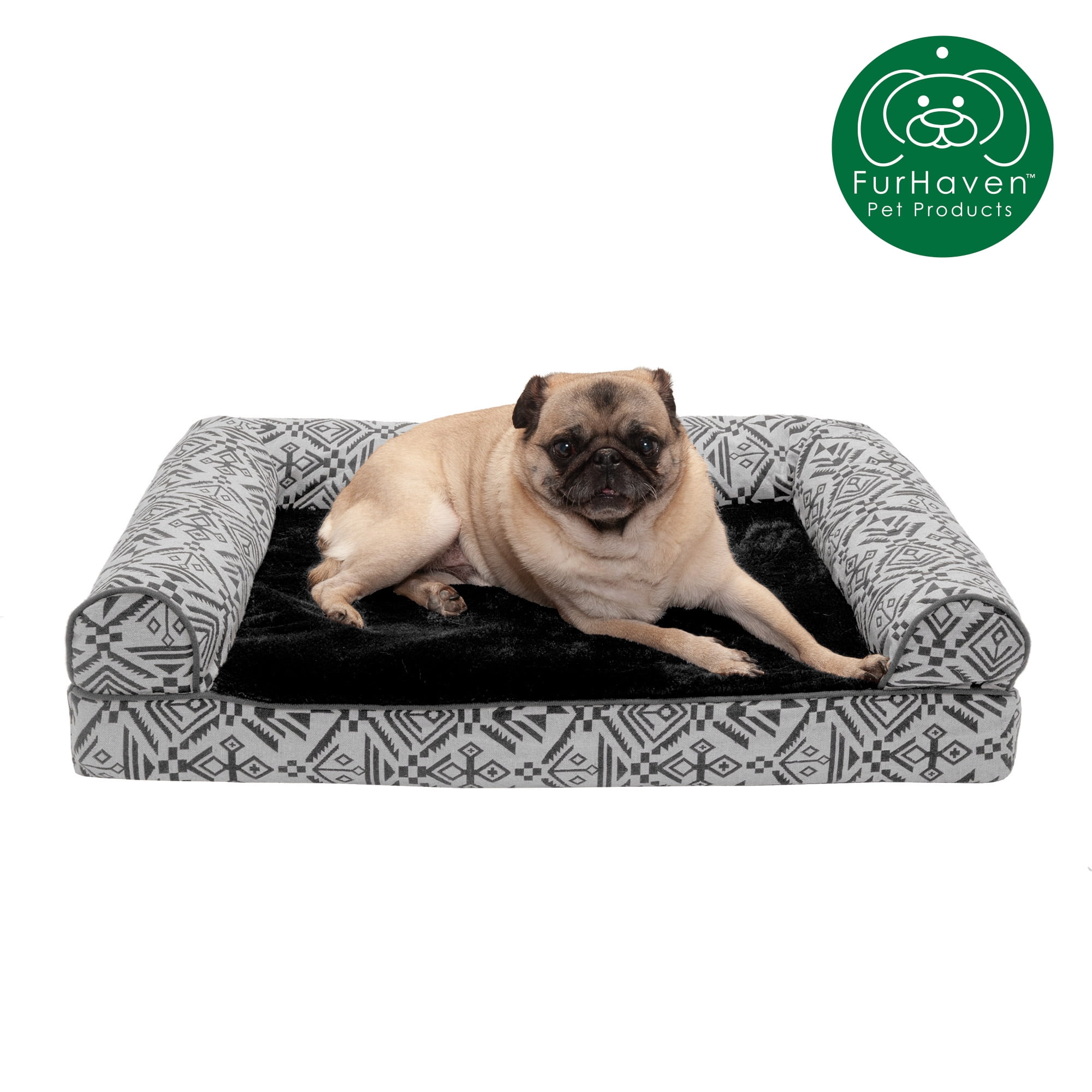 FurHaven Pet Dog Bed | Orthopedic Southwest Kilim Sofa-Style Couch Pet Bed for Dogs & Cats, Boulder Gray, Medium