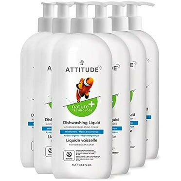 Attitude Dish Detergent, Plant- And Mineral-Based Effective Dishwashing Liquid Soap Formula, Biodegradable, Vegan And Cruelty-Free, Wildflowers, 33.8 Fl Oz (Pack Of 6)