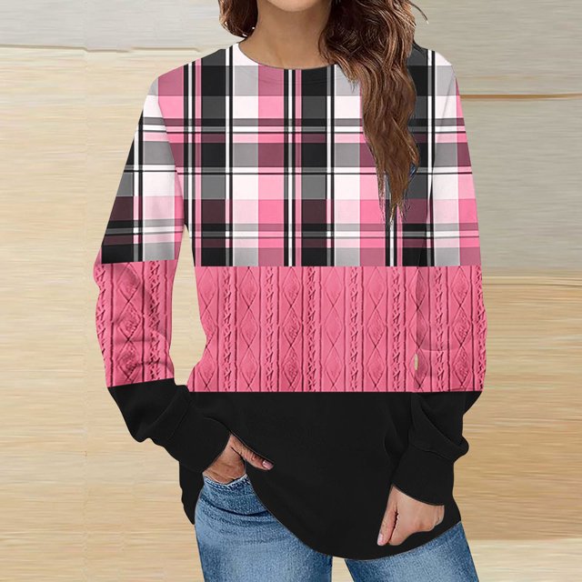 Jienlioq Hauts pour Femmes Mode Décontractée Manches Longues Col Rond Sweat Imprimé Blouse