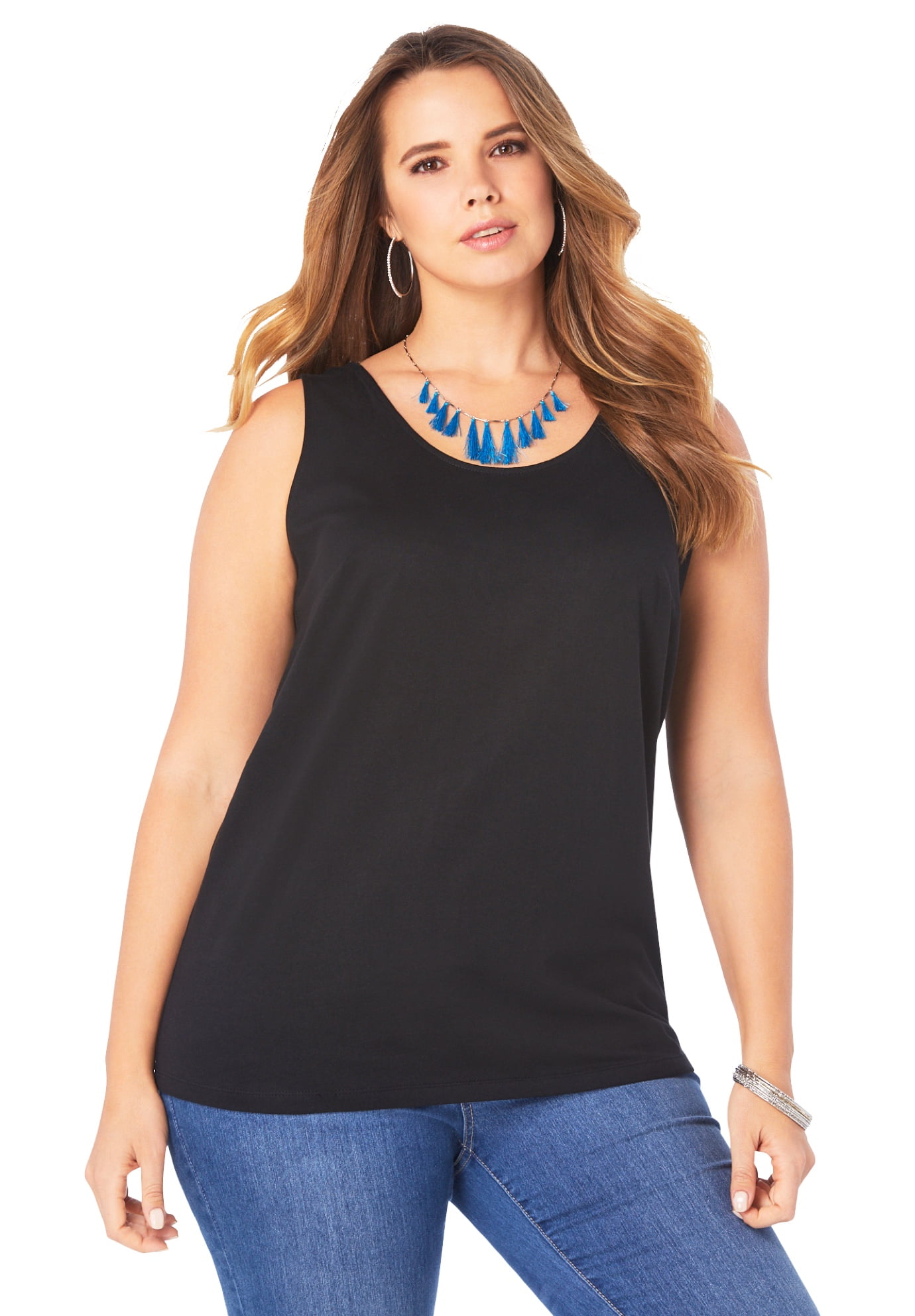 Roaman's - Roaman's Women's Plus Size Scoopneck Tank Top 100% Cotton ...