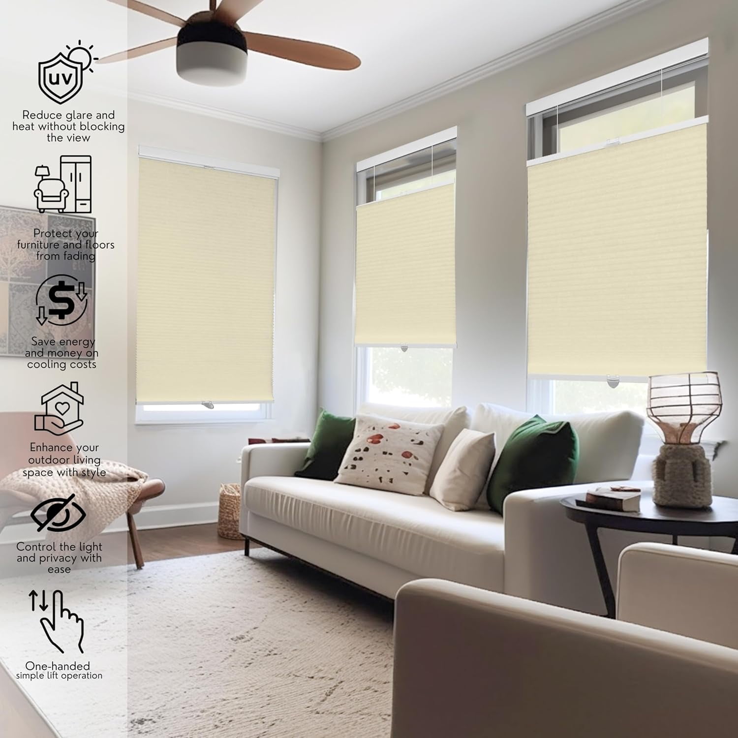 Chicology Beige Light Filtering Cordless Top Down Bottom Up Cellular Shades 19.25 in. W x 48 in. L