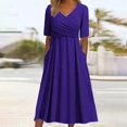 thumbnail image 2 of CHOK Robes d'Été pour Femmes à Boutons avec Poches Grande Taille Bohème Décontractée Longue Robe Maxi Imprimé Floral Manches Courtes Col en V Longueur sous le Genou Évasée Ligne A Maison Ample Robes Soleil, 2 of 8