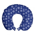thumbnail image 1 of Lighthouse Travel Pillow Neck Rest, Marine Silhouettes Compass Ships and Steering Wheel Nautical Arrangement, Memory Foam Traveling Accessory Airplane and Car, 12", Violet Blue White, by Ambesonne, 1 of 3