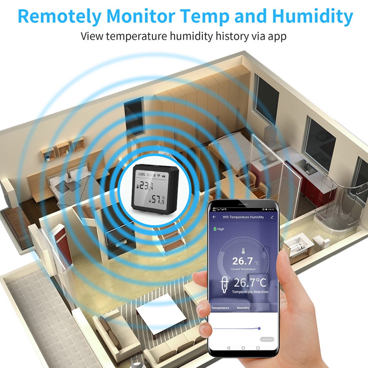 Smart WIFI Indoor Outdoor Hygrometer Thermometer Alexa Google App Control