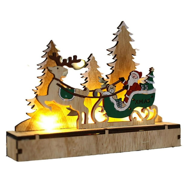 Adorno De Navidad Luminoso Led Adorno De Madera De Papá Noel Para Decoraciones Navideñas Kearding HA038018-00