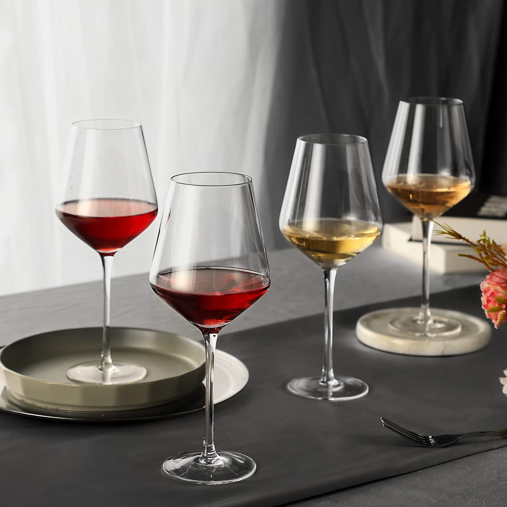 Set Of Six Massive Red Wine Lead Crystal Glasses Modern Design