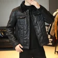 thumbnail image 2 of Chaqueta de cuero grueso de terciopelo de gran tamaño para hombre, nueva chaqueta de cuero PU de moda juvenil, abrigo grueso, talla M-4XL, 2 of 4
