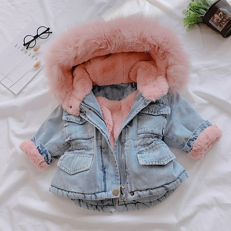 

Juebong Baby Boys Girls Coats Clearance Toddler Kids Baby Girls Hooded Faux Fur Fleece Warm Thick Denim Coat Outwear