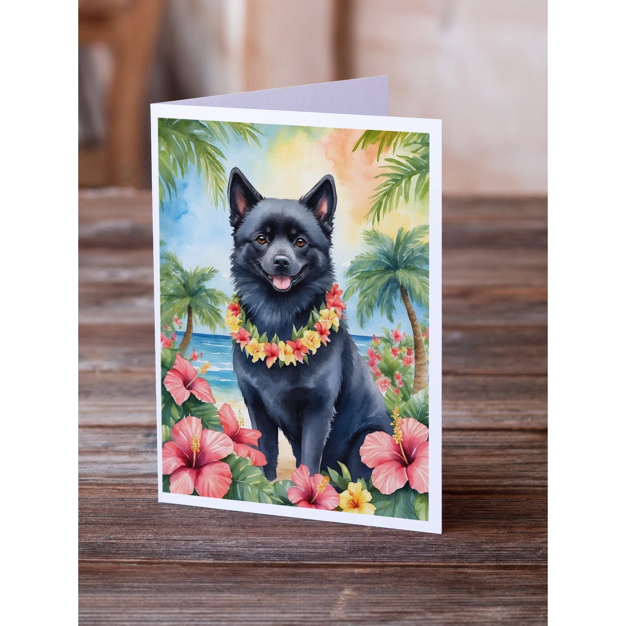 Schipperke Luau Greeting Cards Pack of 8 7 in x 5 in