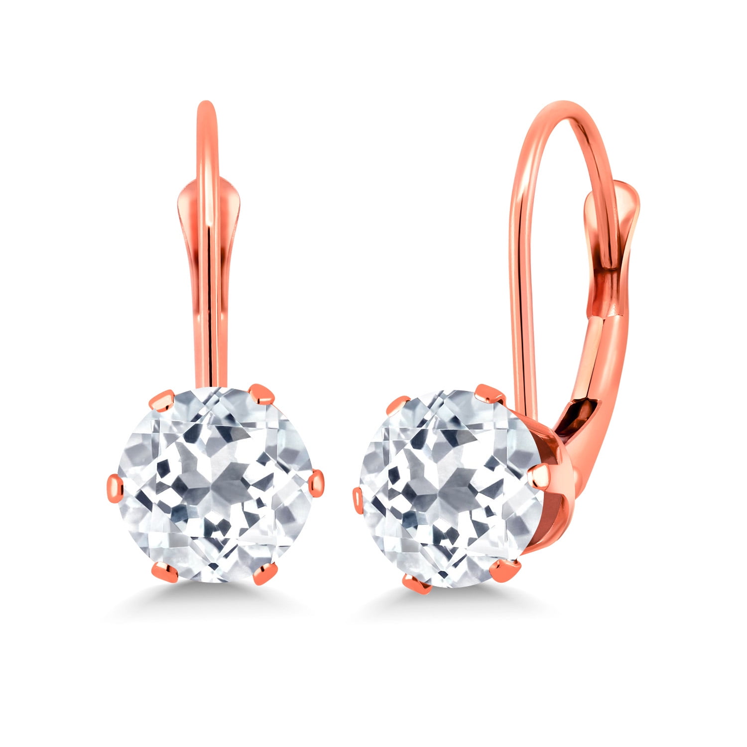 Gem Stone King White Topaz Leverback Earrings for Women (1.80 Cttw, Gemstone November Birthstone, Round 6MM)