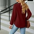 thumbnail image 6 of WREESH Womens Fashion Dressy Tops Solid Color Jacquards V-Neck Lace Long Sleeve Loose T-Shirt Pullover Wine, 6 of 6