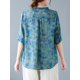 thumbnail image 2 of Blusa holgada para mujer, plisada, con volantes, media manga, estampada, estilo vintage, informal, 2 of 8