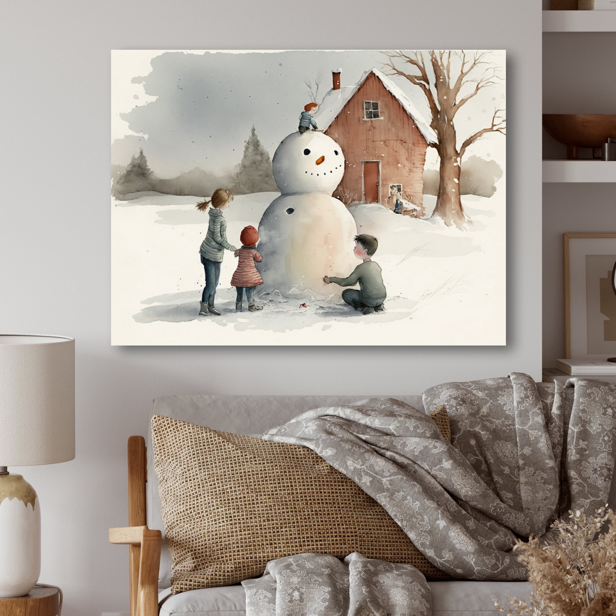 Designart Kids Playing In The Snow II Canvas Wall Art