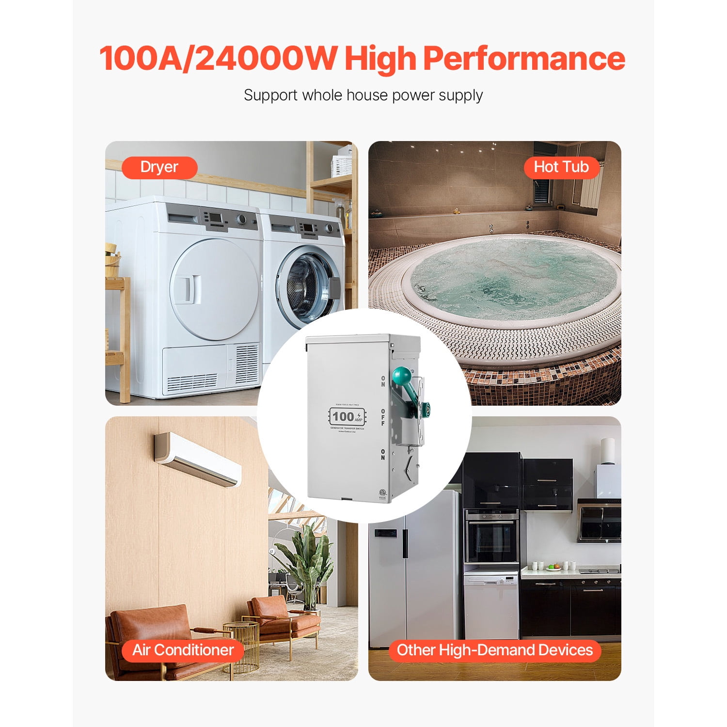 KFFKFF 100A Power Switch for Generators, 24000W Hand-Operated Switch, Robust Double-Throw Energy Transfer Switch 120/240V, Compliant with NEMA 3R Guidelines, Suitable for Outdoor, Indoor