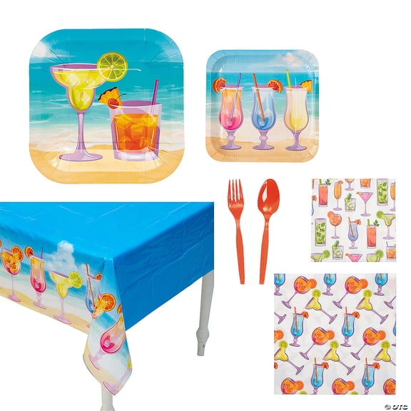 65 Pieces Summer Cocktail Party Disposable Tableware Kit for 8 Guests
