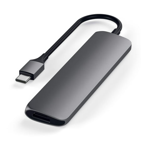 Satechi - Slim Multi-Port Adapter V2 with USB-C PD, 4K HDMI, Micro/SD Card Readers, USB 3.0 for MacBook, Windows Laptops - Space Gray