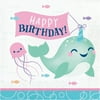 Square Narwhal Party 6 1/2" x 6 1/2" Folded Size Lunch Napkin, Happy Birthday, Pack of 16, 3 Packs