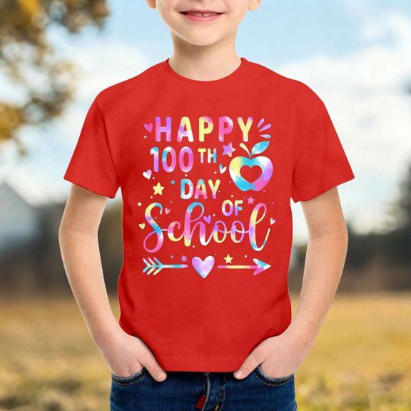 School Uniform Tshirts Boys Graphic Loose Crewneck T Shirt Short Sleeve School Top Boys Tshirts Red 10-11 Years