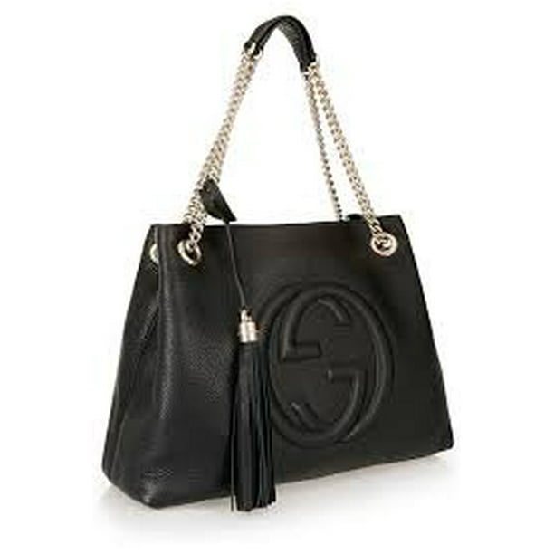økologisk reform jordnødder Gucci Soho Medium Black Double Leather Chain Shoulder Bag Tote Black Gold  New - Walmart.com